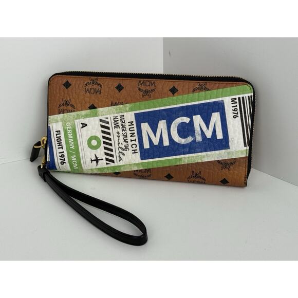 MCM Visetos Flight Ticket Print Wallet with Gold Hardware - Picture 1 of 11
